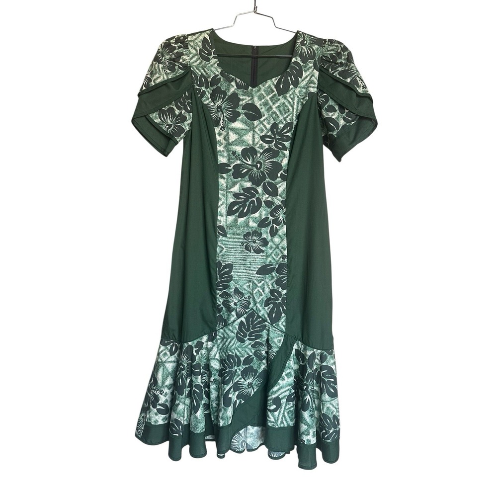 Vtg‎ Lei Aloha Hawaiian Dress Muu Muu Sz M Tradition Beach Island Hibiscus Green